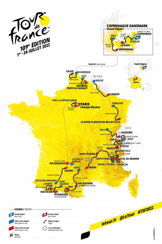 Tour de France 2022 bansträckning.